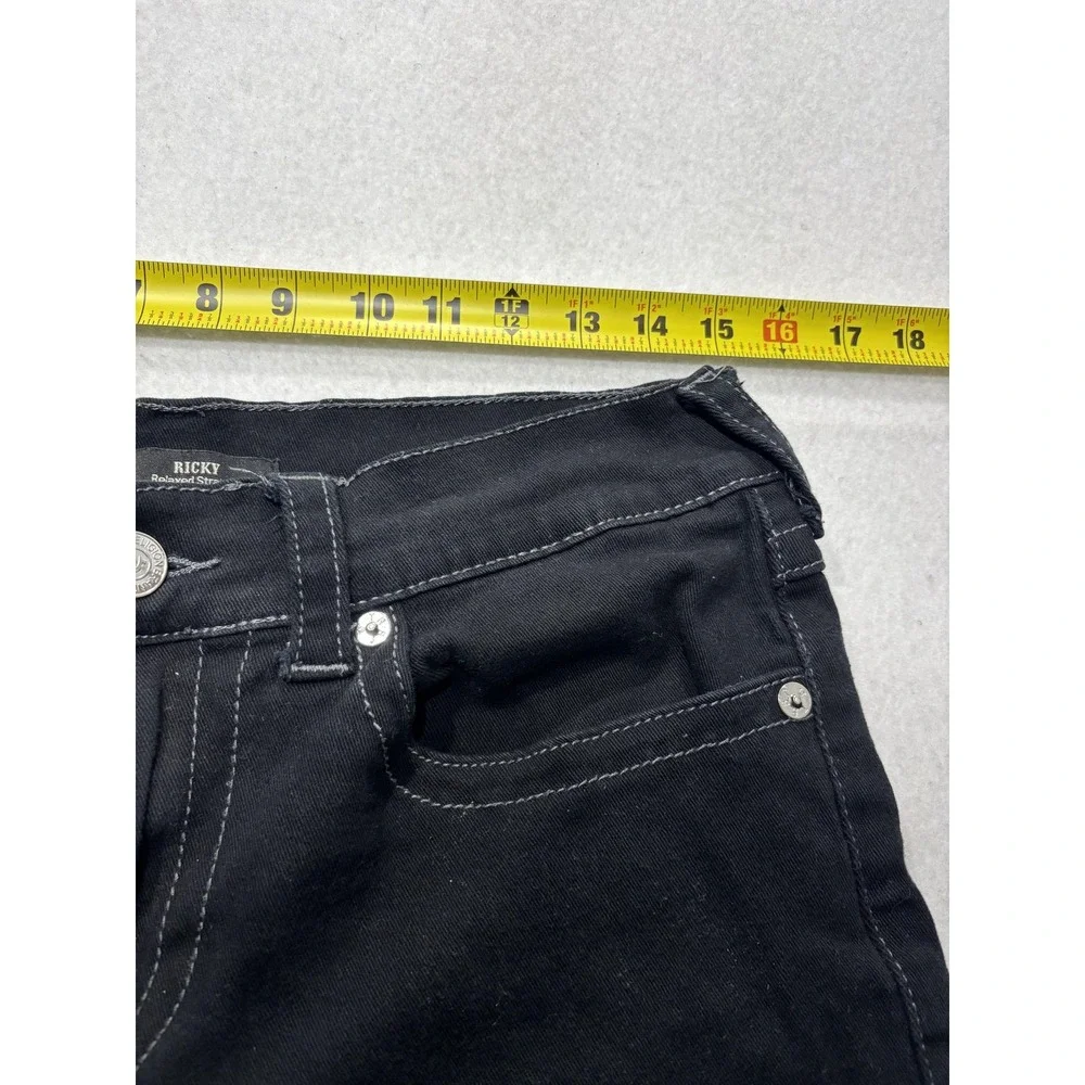 True Religion Ricky Relaxed Straight Jeans Mens 32x32 Black Dark Wash Stretch